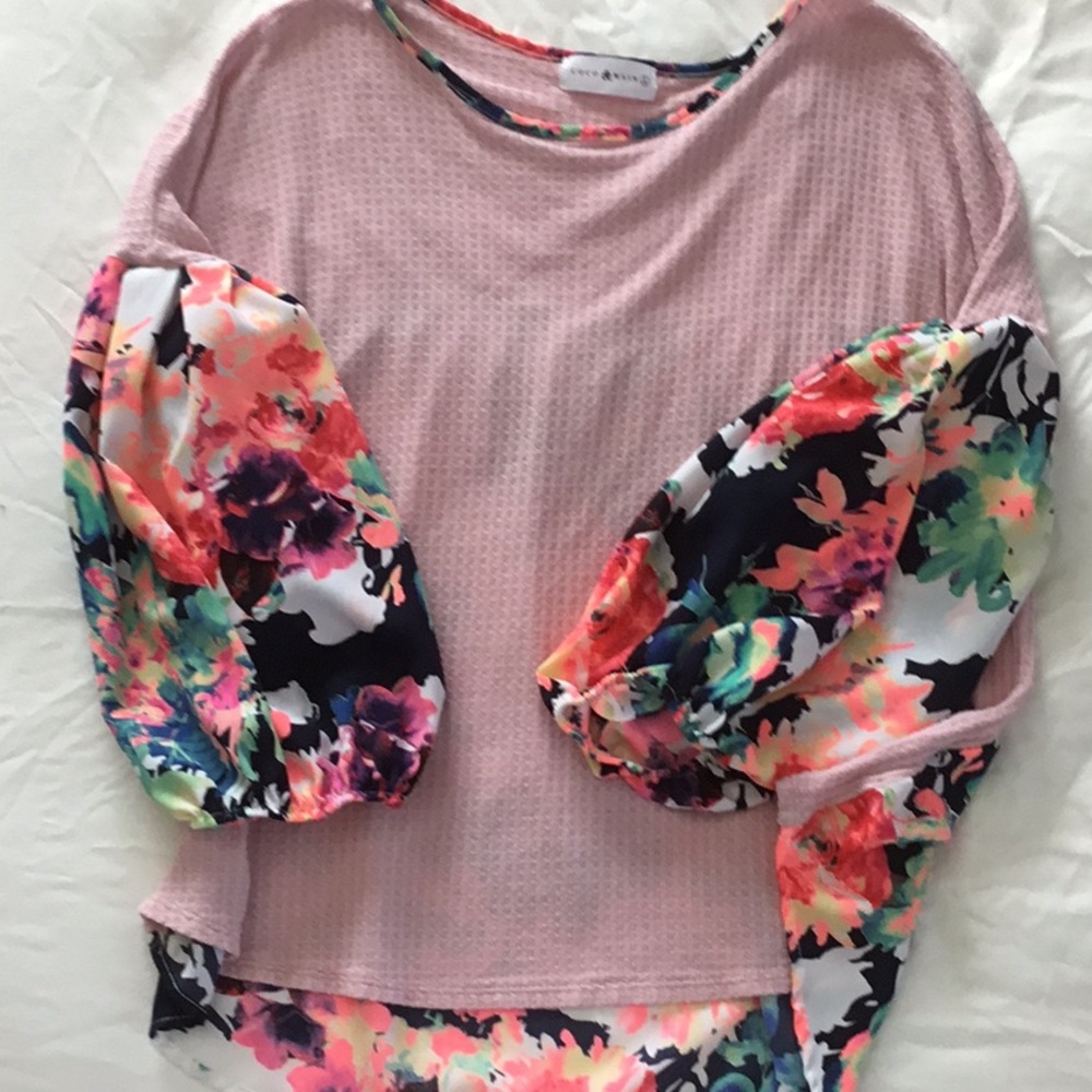 NWOT pink waffle balloon sleeve shirt